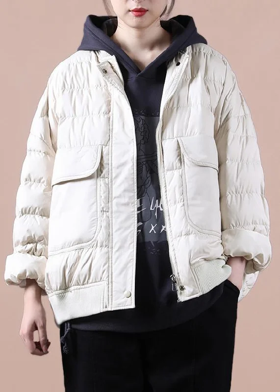 New plus size winter jacket coats beige Large pockets down jacket woman