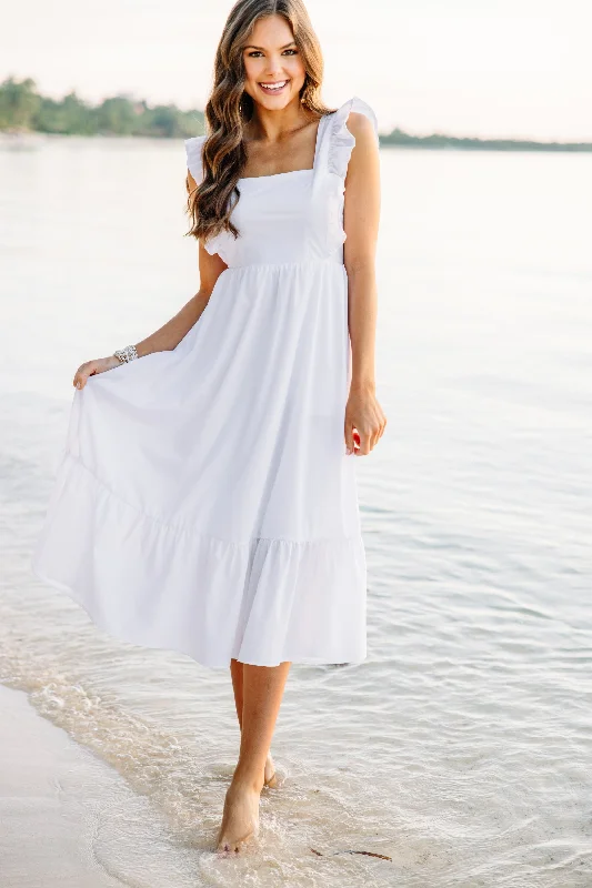 What You're Looking For Off White Ruffled Midi Dress