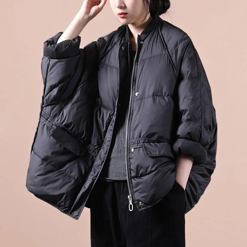 Fine plus size winter jacket winter outwear black pockets zippered warm winter coat