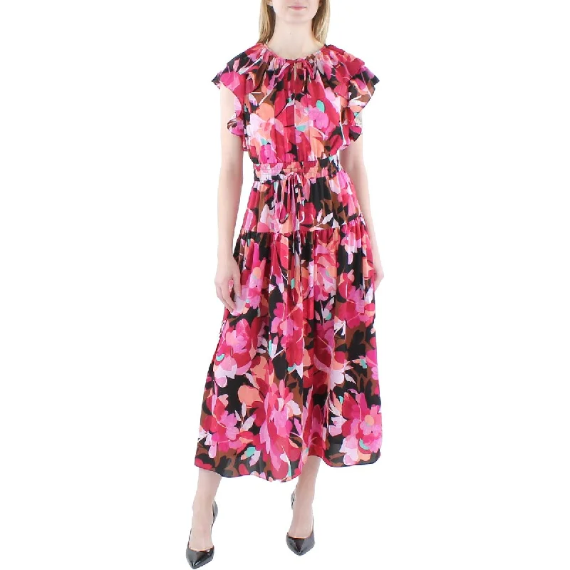 Maggy London Womens Floral Ruffled Midi Dress