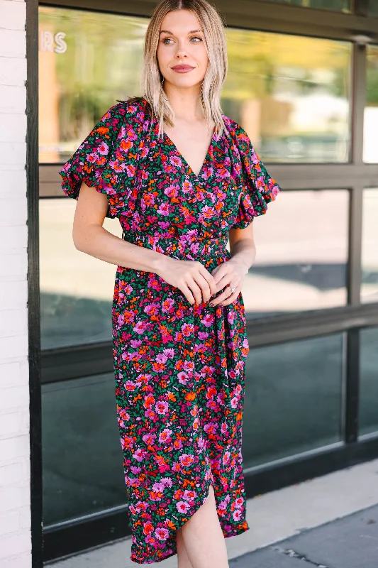 Take What's Yours Black Ditsy Floral Midi Dress