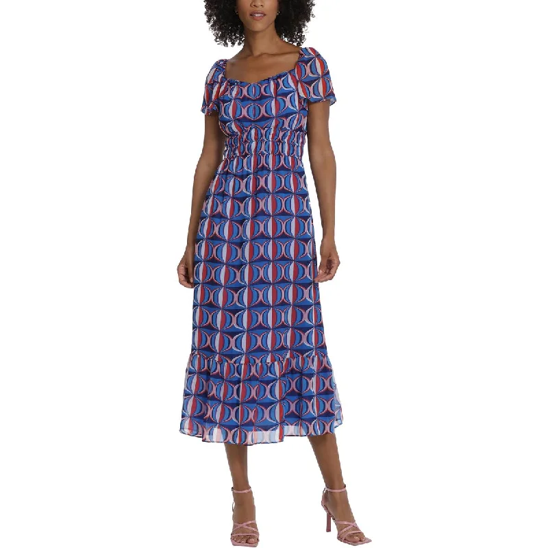 Maggy London Womens Chiffon Geo Print Midi Dress