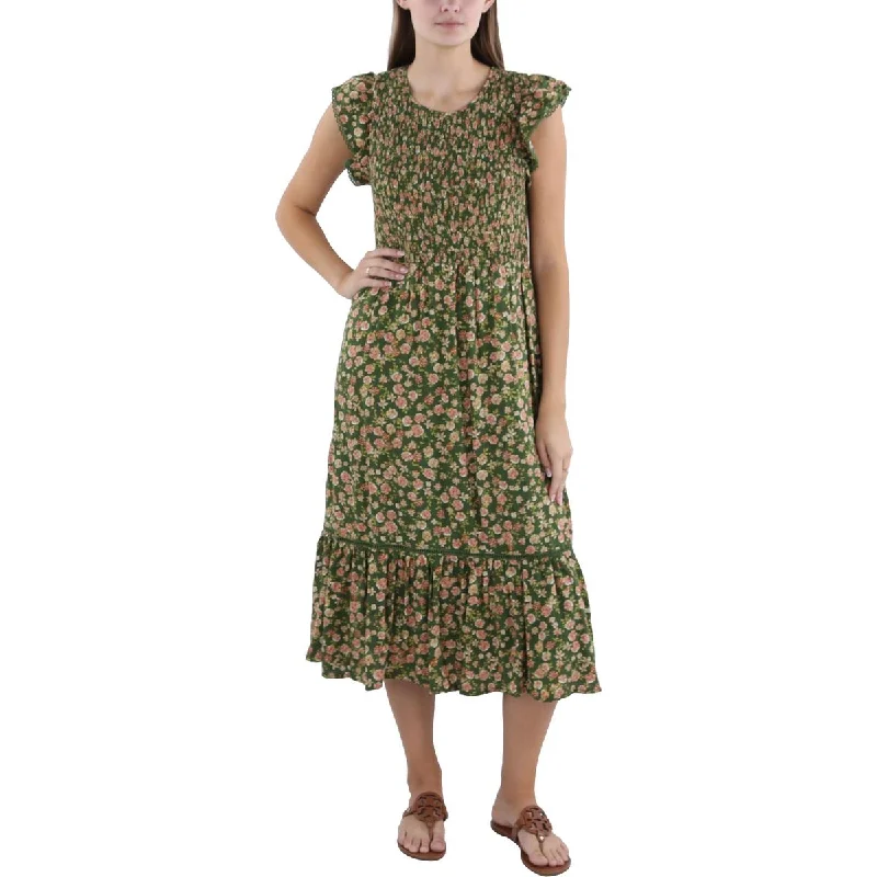 Lost + Wander Womens Floral Print Mid Calf Midi Dress