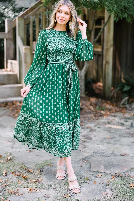 Tell Your Story Green Mixed Print Midi Dress