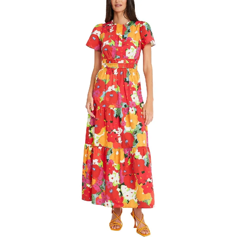 Maggy London Womens Floral Print Cotton Midi Dress