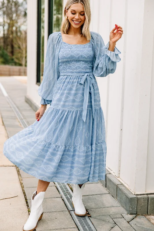 Seasons Change Blue Striped Midi Dress