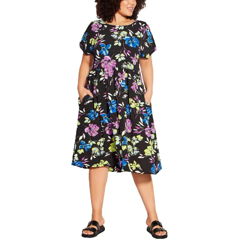 Loralette Womens Plus Doll Up Floral Print Daytime Midi Dress