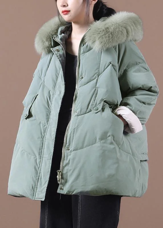 Casual green warm winter coat plus size clothing parka hooded fur collar coats