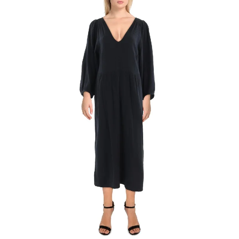 Madewell Womens Cotton Cut-Out Back Midi Dress