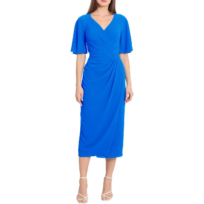 Maggy London Womens Flutter Sleeve Calf Midi Dress