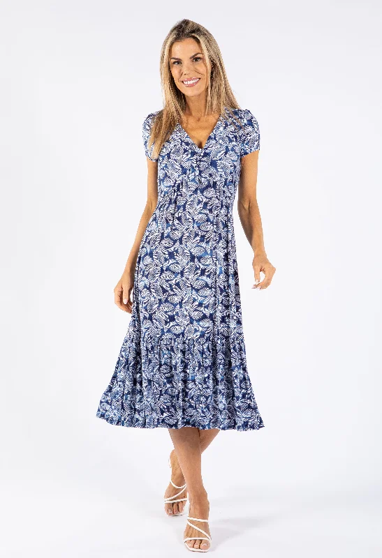 Leaf Print Tiered Dress