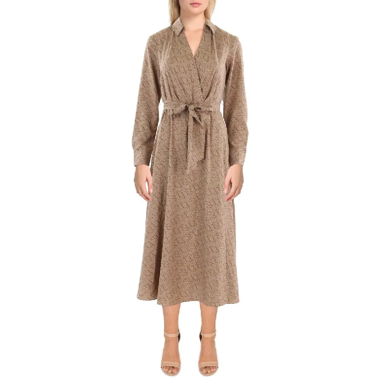 Lauren Ralph Lauren Womens Surplice Long Sleeve Midi Dress