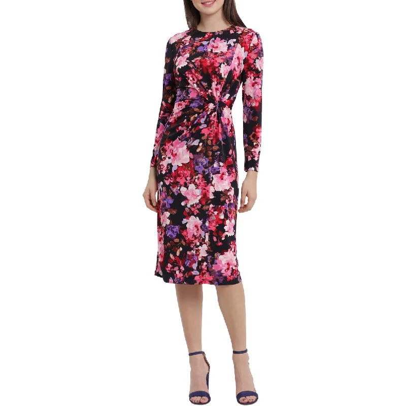 Maggy London Womens Floral Twist Front Midi Dress