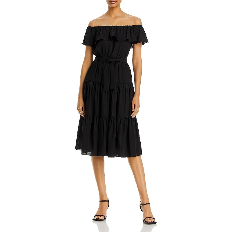 MICHAEL Michael Kors Womens Ruffled Belted Midi Dress