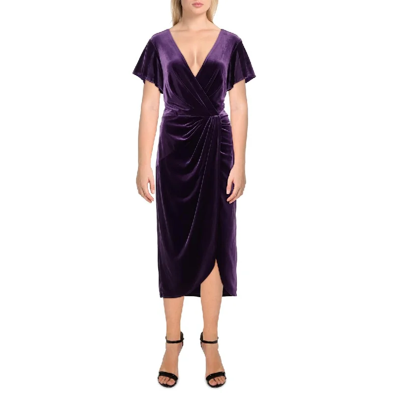 Lauren Ralph Lauren Womens Velvet V-Neck Midi Dress