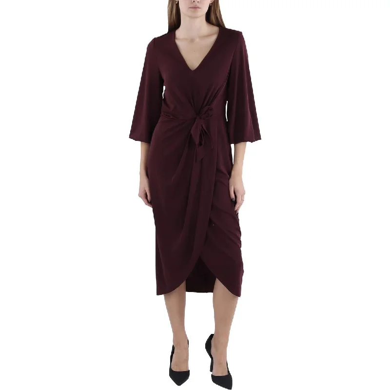 Lauren Ralph Lauren Womens Wrap Party Midi Dress