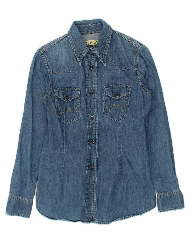 REPLAY Womens Denim Shirt UK 10 Small Blue Cotton