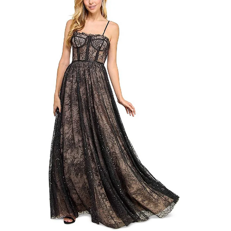 TLC Say Yes To The Prom Womens Juniors Sequined Lace Maxi Dress