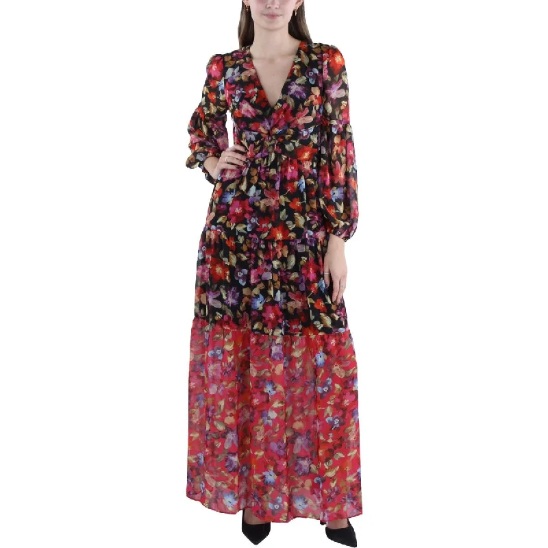 Vince Camuto Womens Floral V-Neck Maxi Dress