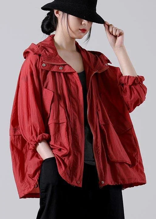 Fashion Red Long sleeve UPF 50+ Coat Jacket Summer Hooded Jacket