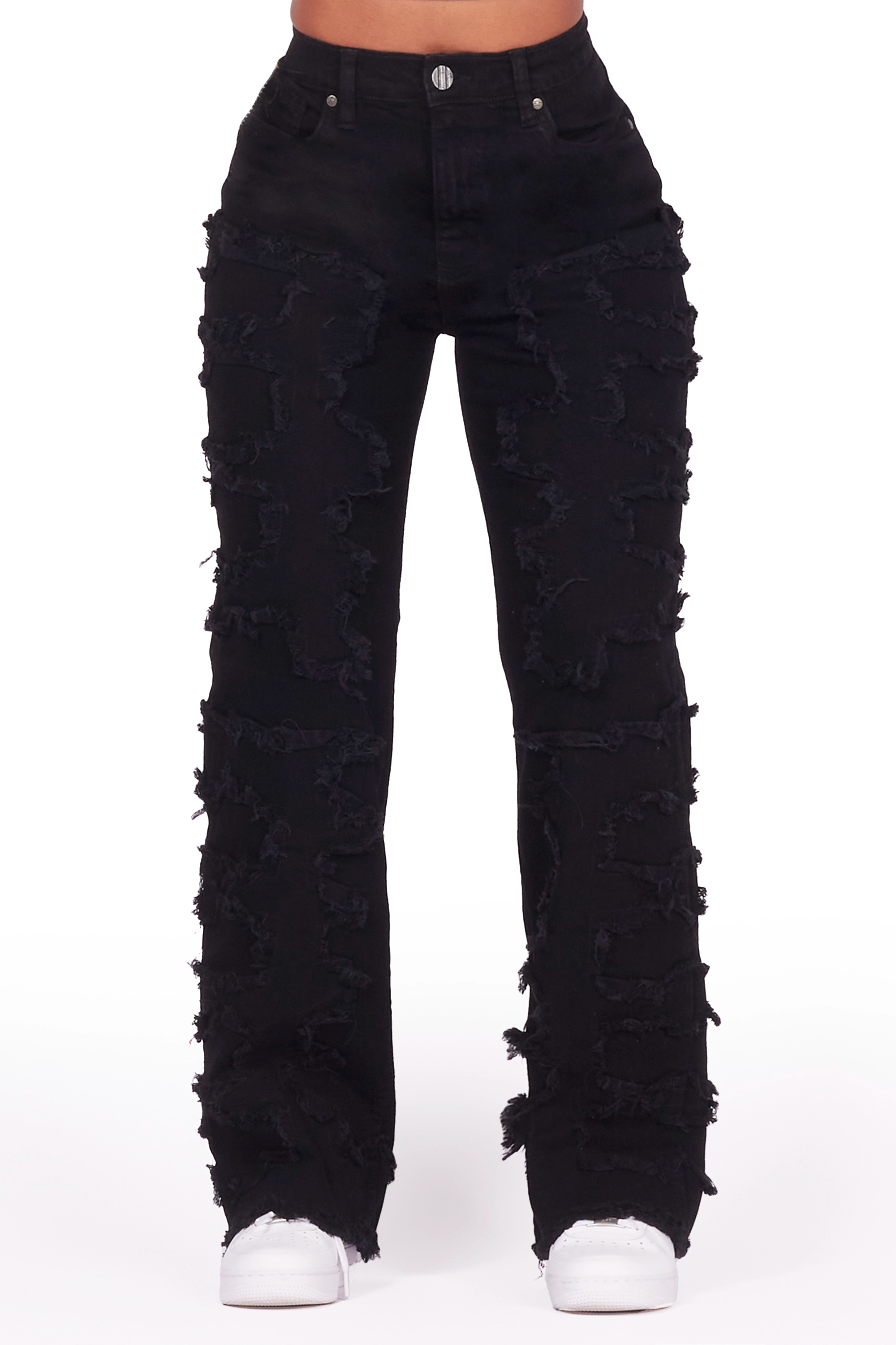 Jhourney Black Baggy Stacked Jean