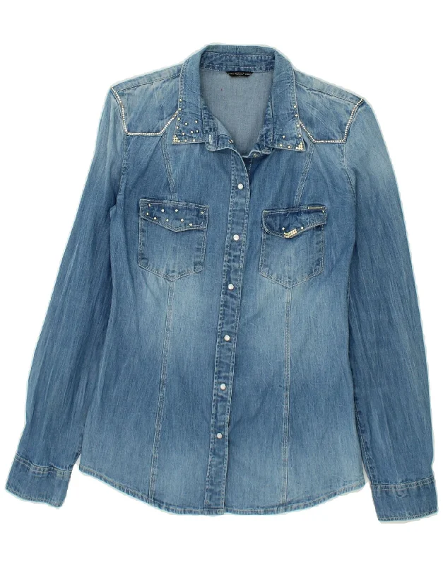 GUESS Womens Denim Shirt UK 14 Medium Blue Cotton