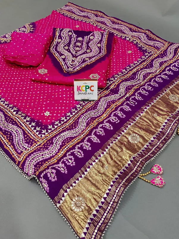 KcPc Pure Gaji Silk Bandhani Gotapatti Work Designer Salwar suit AMT