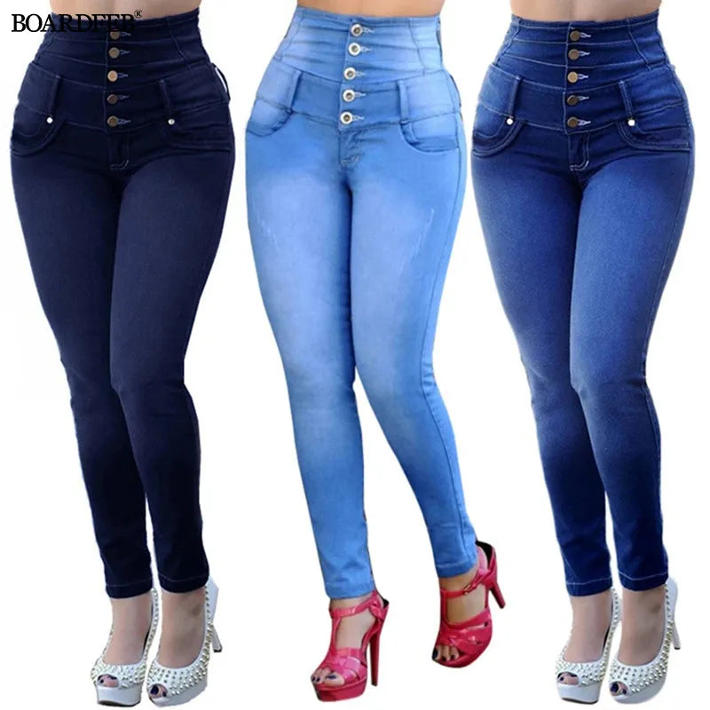 High Waist Casual Stretch Denim