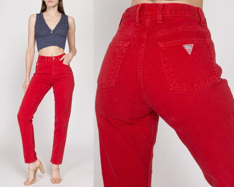 Small 90s Guess Red High Waisted Jeans 26.5"