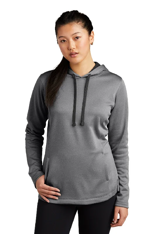 Sport-Tek Womens Heather Sport-Wick Moisture Wicking Fleece Hooded Sweatshirt Hoodie w/ Pouch Pocket - Heather Black