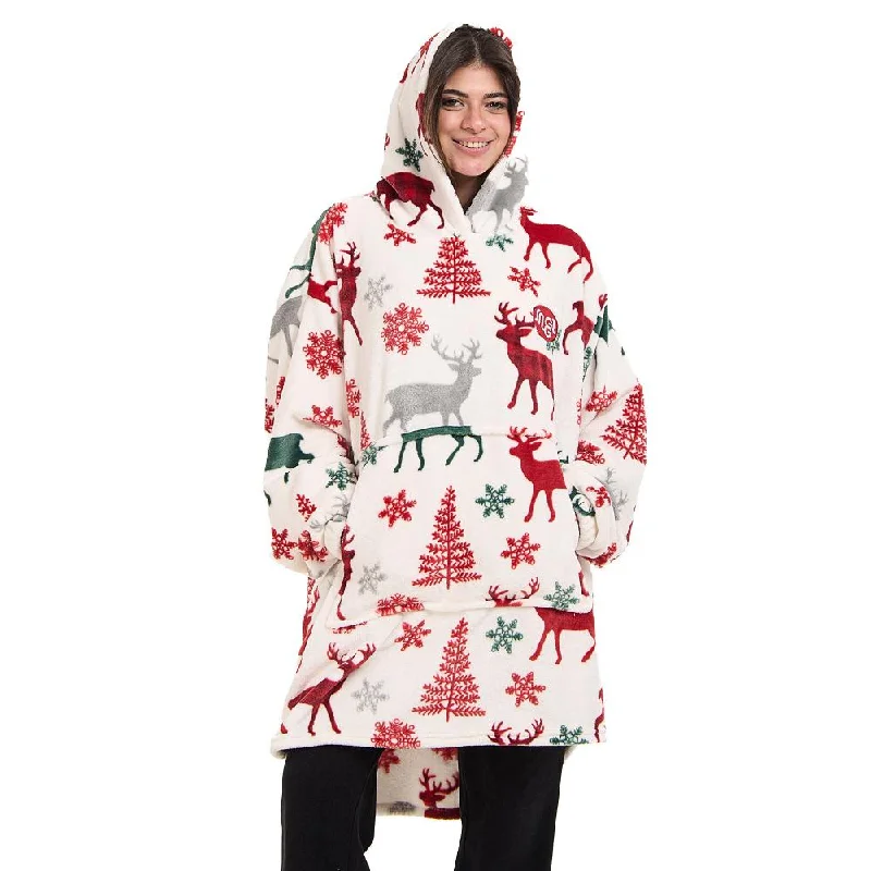 Snuggs Blanket Hoodie White Deer Christmas