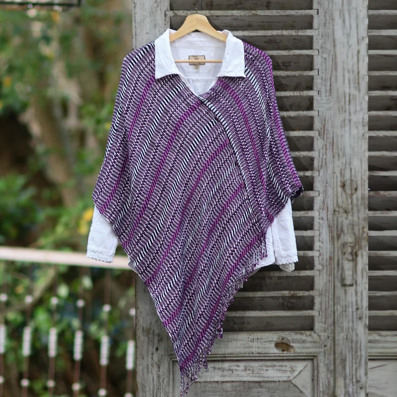 Amethyst Intrigue Guatemalan Handwoven Cotton Poncho in Pink and Purple