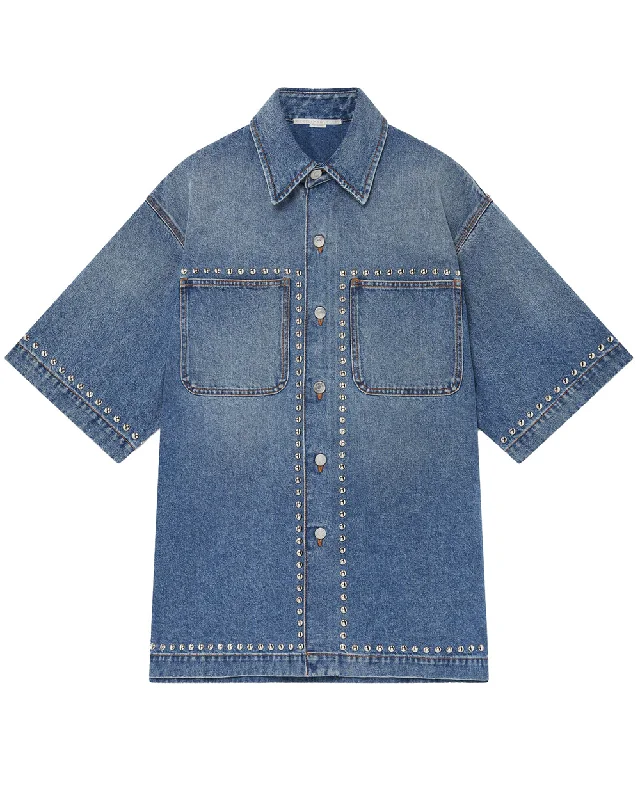 Studded Denim Shirt in Vintage Blue