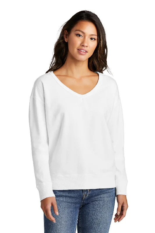 Port & Company Womens Beach Wash Garment Dyed V-Neck Sweatshirt - White