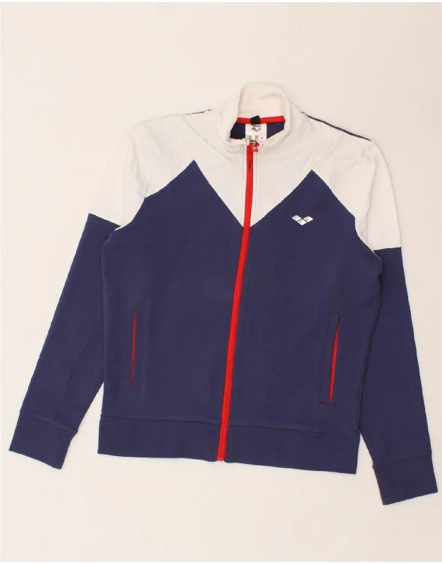 ARENA Womens Tracksuit Top Jacket UK 12 Medium Navy Blue Colourblock