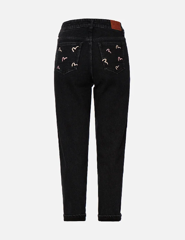 Seagull Embroidered Pockets Taper Fit Jeans