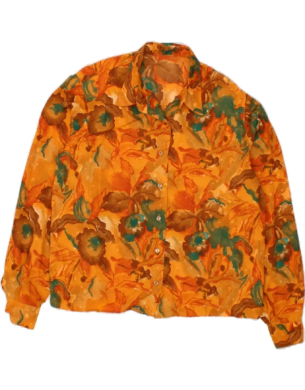 VINTAGE Womens Shirt Blouse UK 18 XL Orange Floral