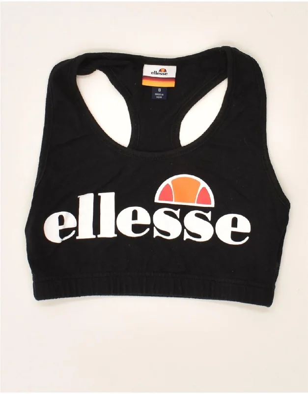 ELLESSE Womens Graphic Sport Bra Top UK 8 Small  Black Cotton