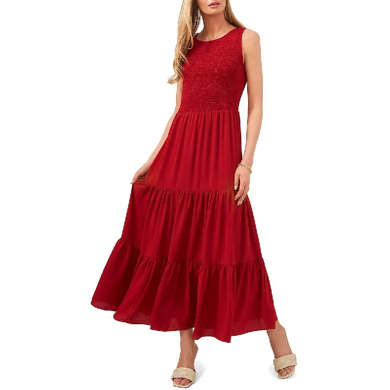 Vince Camuto Womens   Crew Neck Ruffled Maxi Dress