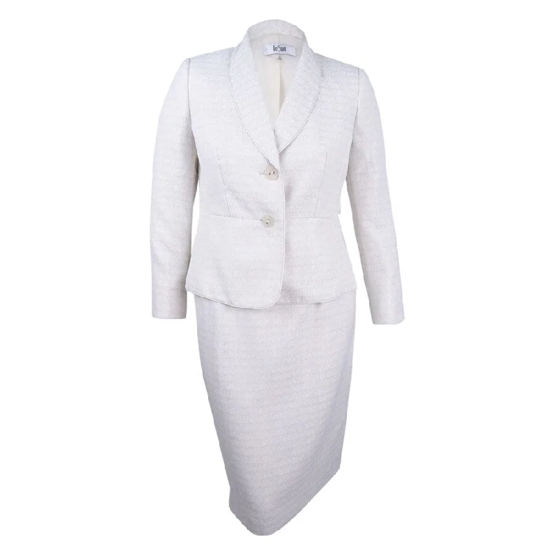 Le Suit Women's Shawl-Collar Tweed Skirt Suit