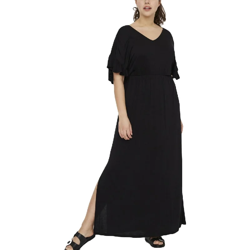 Vero Moda Womens Plus Curve Side Slit V Neck Maxi Dress