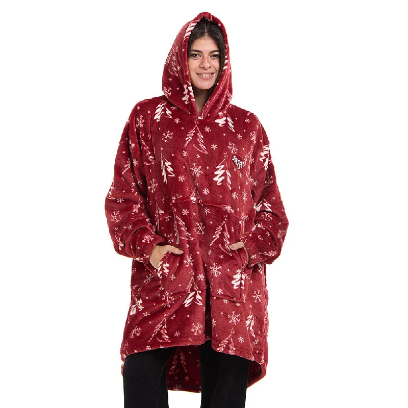 Snuggs Blanket Hoodie Red Christmas Tree