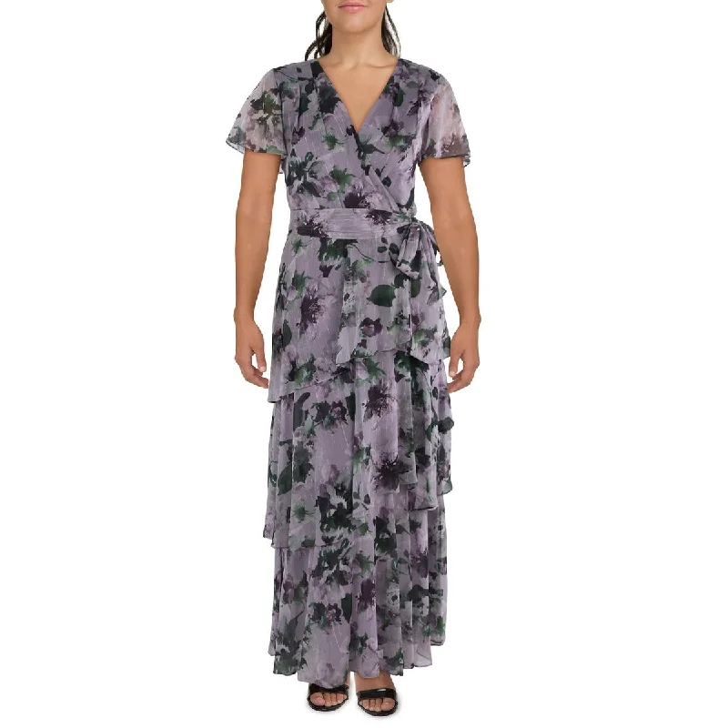 SLNY Womens Full Length Floral Print Maxi Dress