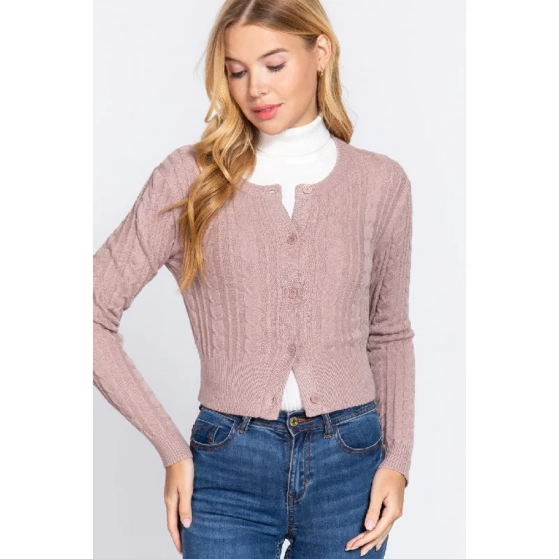 Crew Neck Cable Sweater Cardigan