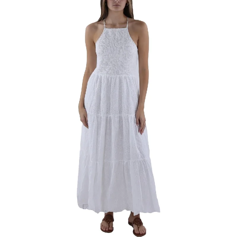 Simplee Womens Eyelet Smocked Maxi Dress