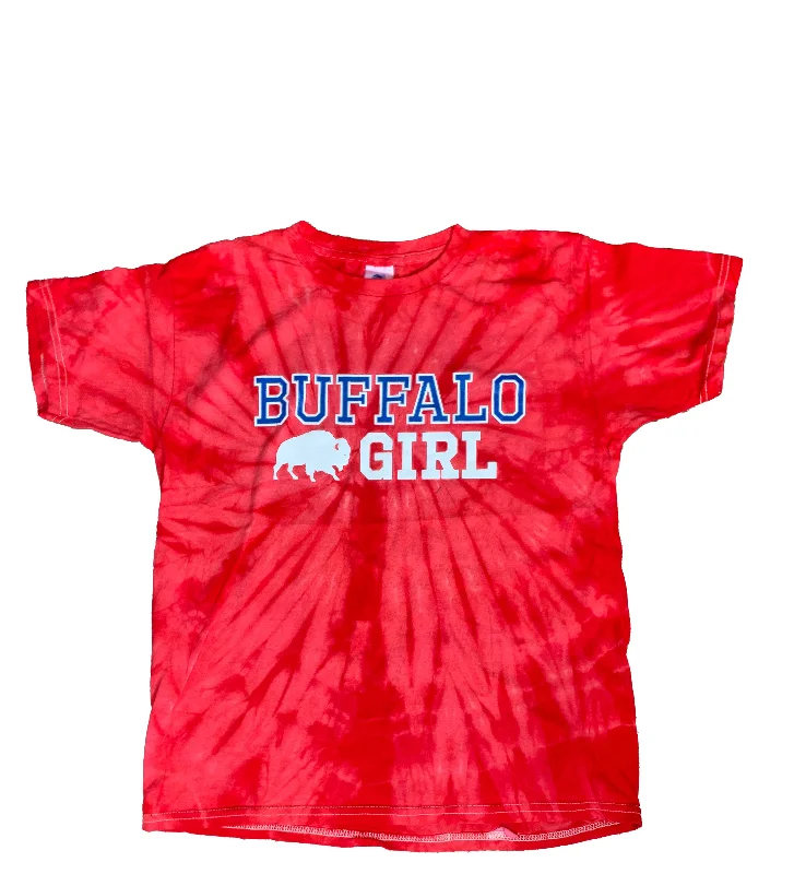 Buffalo Girl - Youth Kids Tie Dye T shirt - RED