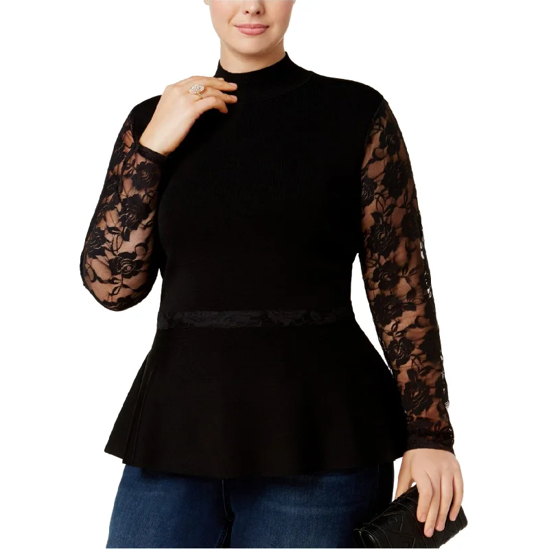 I-N-C Womens Lace Pullover Sweater, Black, 3X