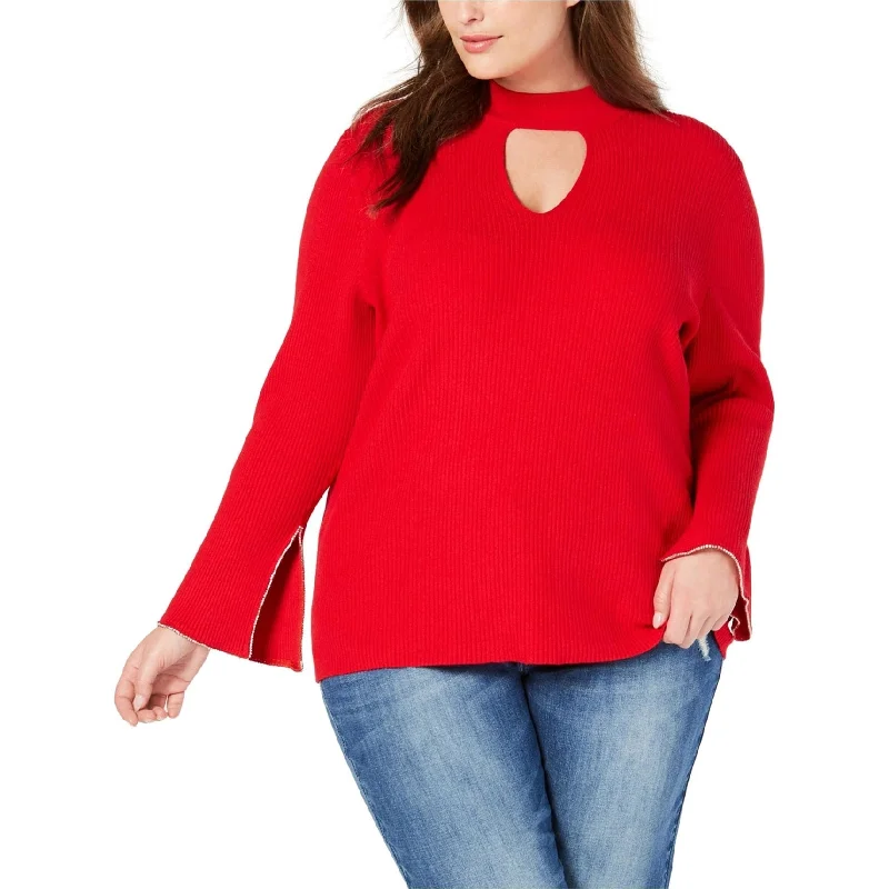 I-N-C Womens Rhinestone Trim Knit Sweater, Red, 3X