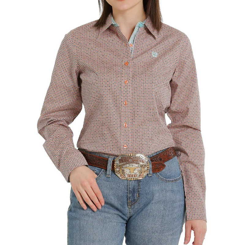 Cinch Women's Light Blue and Coral Shirt