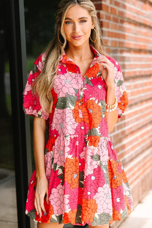 Back To Good Coral Orange Floral Bubble Dress